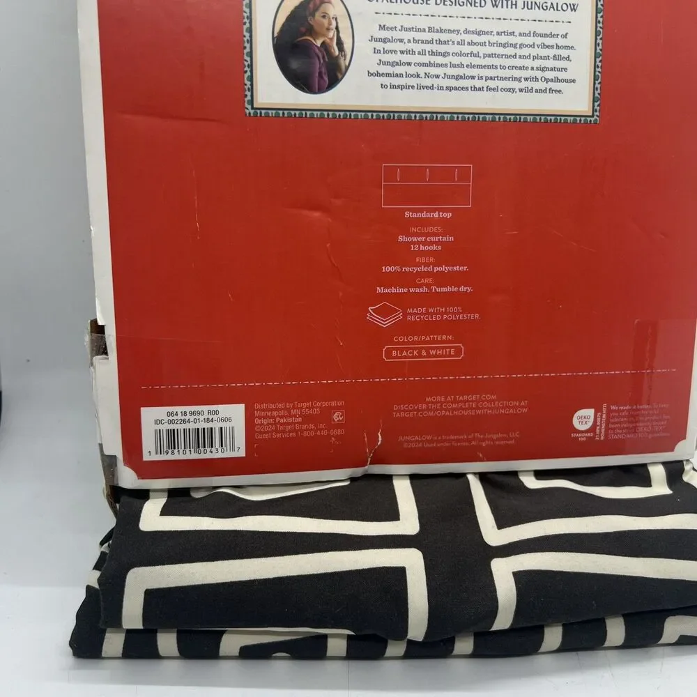 New Opalhouse Jungalow Black White Abstract Pattern Shower Curtain hooks Bundle